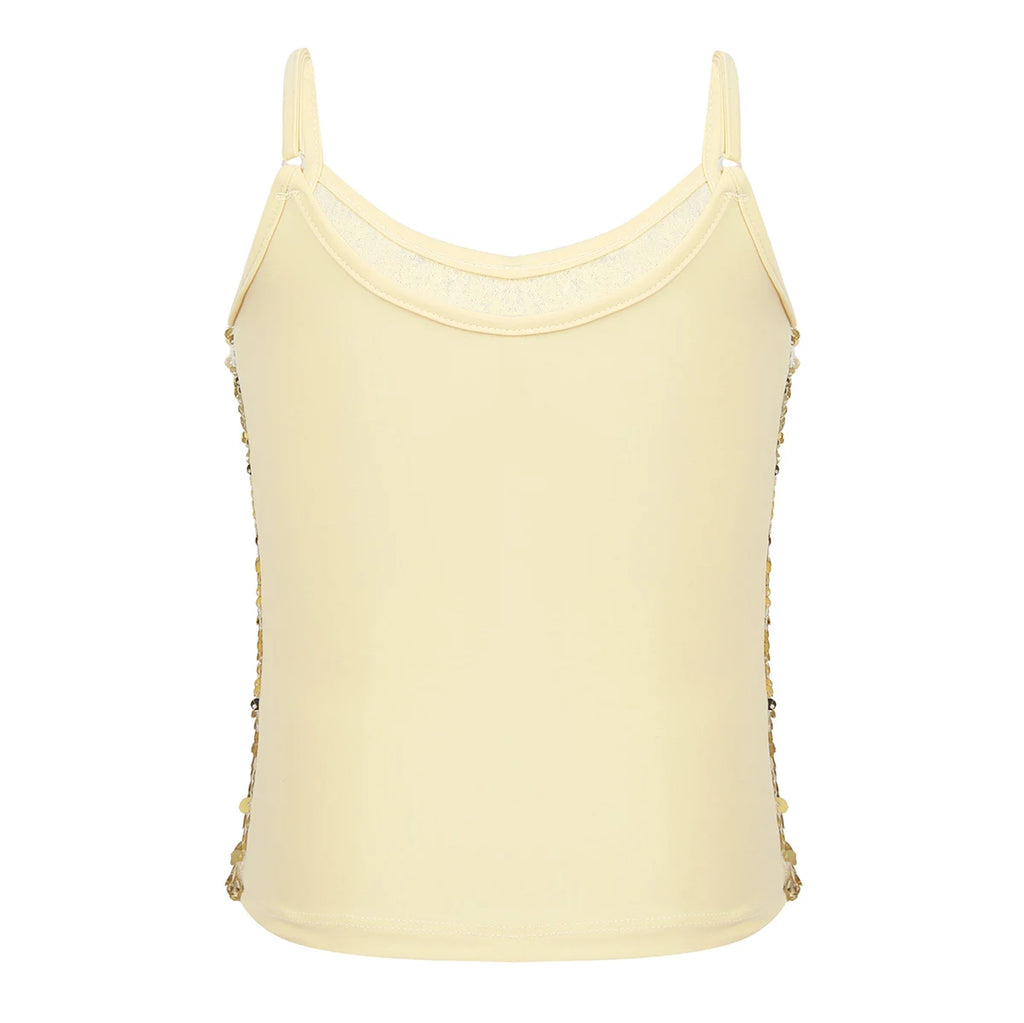 Kids Girls Shiny Sequined Tops Vest Jazz Dance Camisole Tanks Top for Ballet Dancing Stage Performance Girls Clothing Streetwear