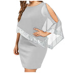 Plus Size Summer Dress Women Sexy Cold Shoulder Overlay Asymmetric Chiffon Strapless Sequins Dresses Evening Party Dress 5XL