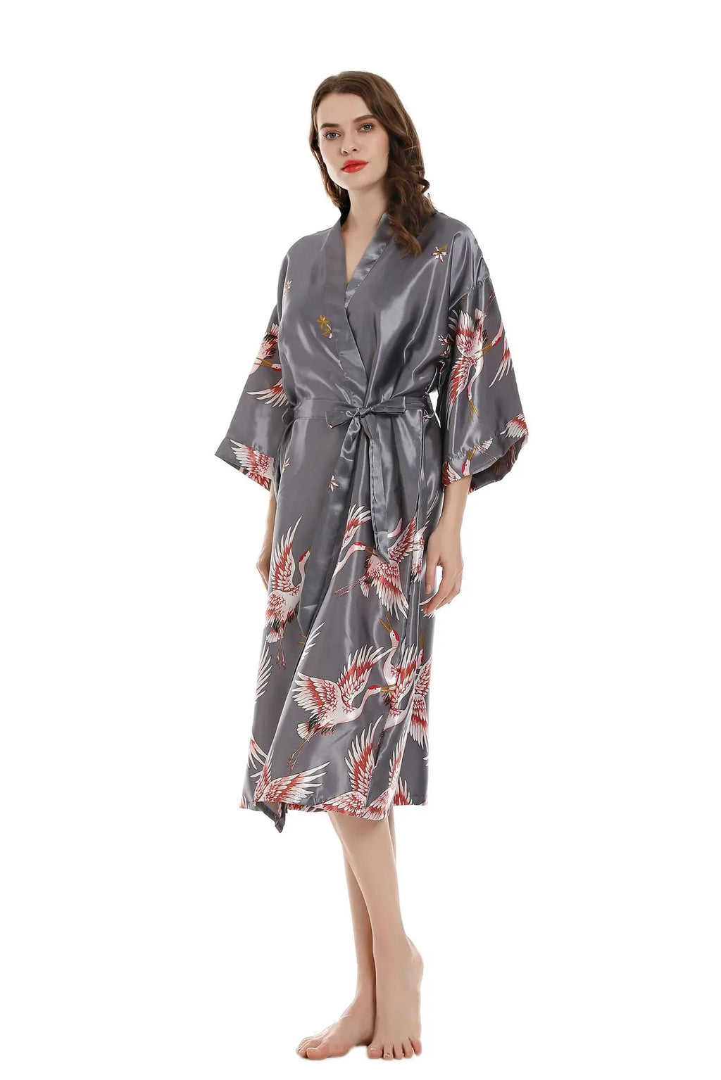 Robe de chambre femme mi-longue – Satin à poches