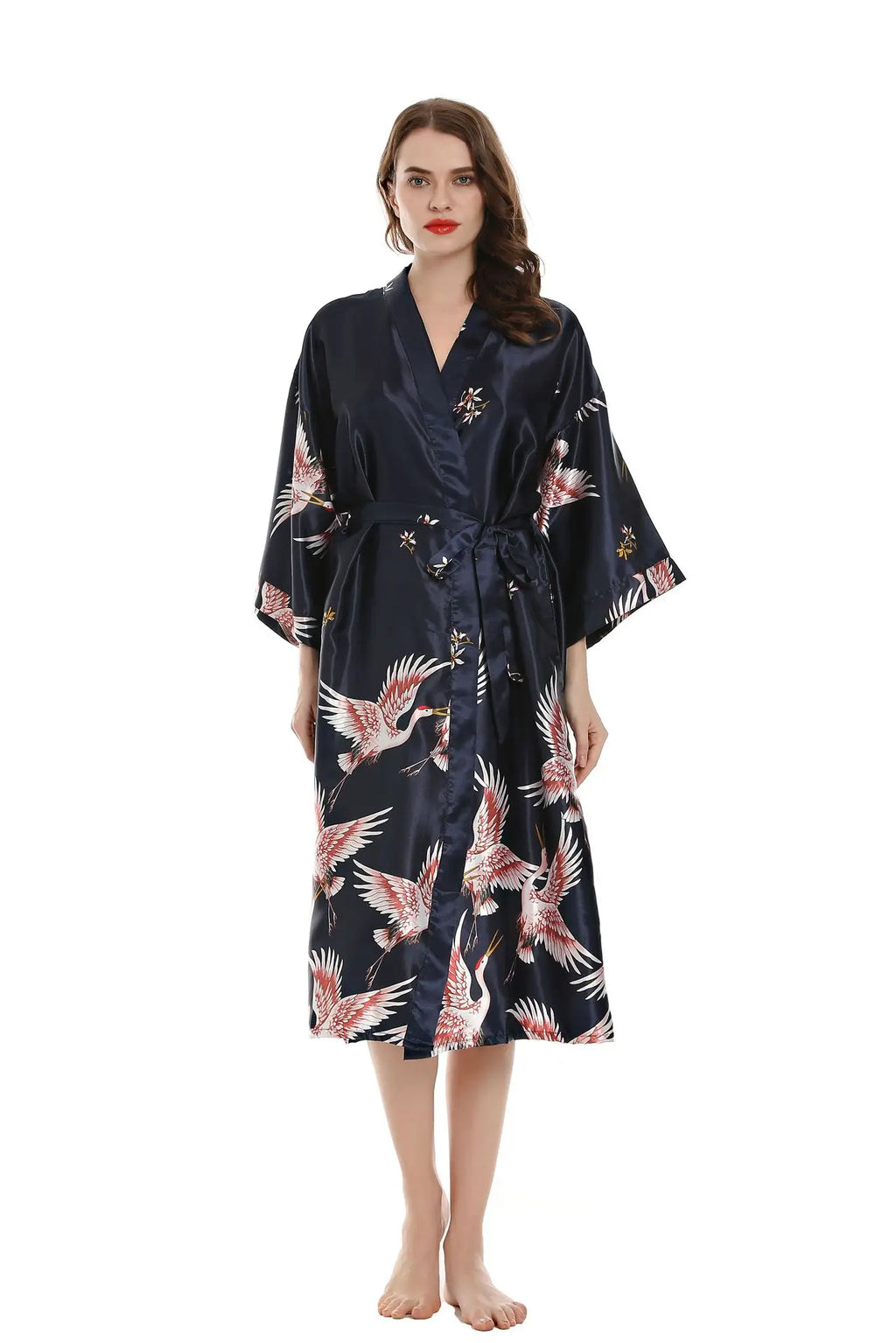 Robe de chambre femme mi-longue – Satin à poches