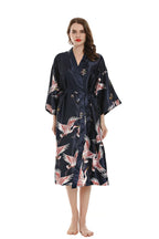 Robe de chambre femme satinée – Imprimé oiseaux