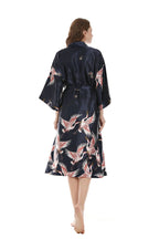 Robe de chambre femme satinée – Imprimé oiseaux