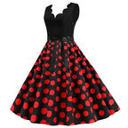 Women Dot Print Dress Summer Sexy V-neck Sleeveless Elegant Vintgae Party Dress Vestidos  S~3XL Robe Femme