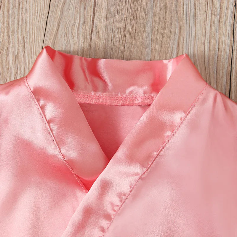 2-7Y 2021 New Spring Bathrobe For Children Girls Pink Color Long Sleeves Smooth Fabric PrincessPrint Fashion Girl Clothes