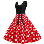 Women Dot Print Dress Summer Sexy V-neck Sleeveless Elegant Vintgae Party Dress Vestidos  S~3XL Robe Femme