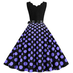 Women Dot Print Dress Summer Sexy V-neck Sleeveless Elegant Vintgae Party Dress Vestidos  S~3XL Robe Femme
