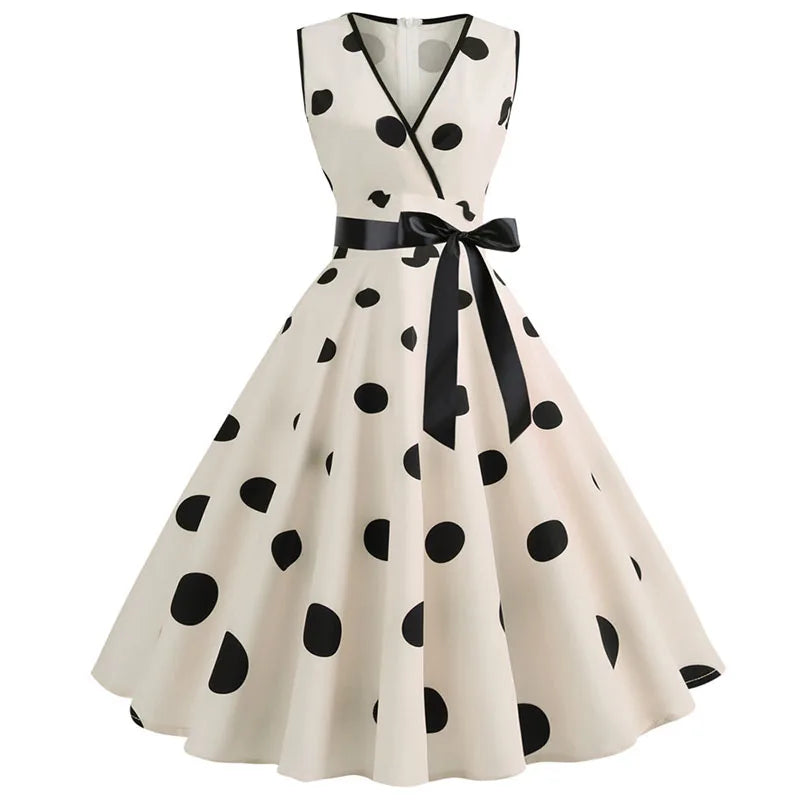 Robe vintage femme à pois – Coupe A-line sans manches