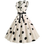 Robe rétro femme à pois – Col V et jupe évasée