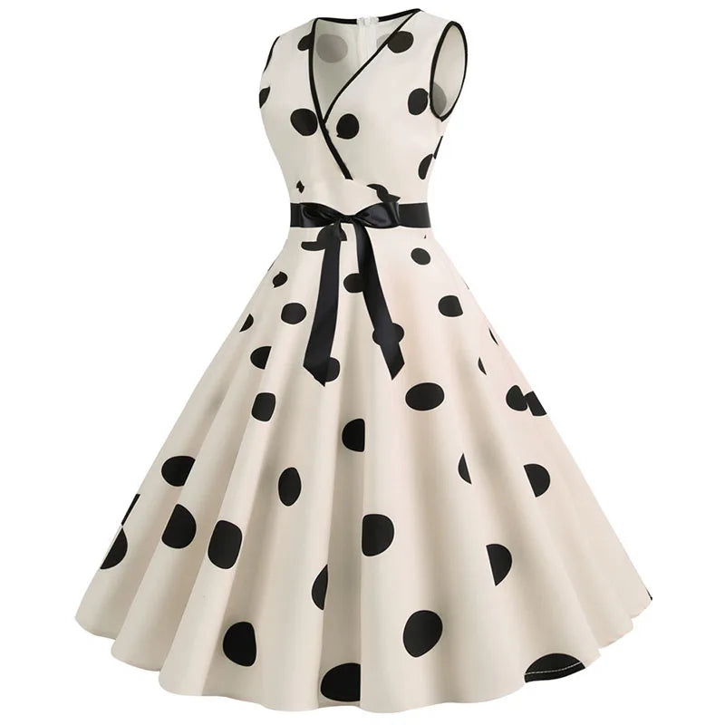 Robe vintage femme à pois – Coupe A-line sans manches