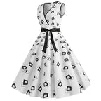 Robe rétro femme à pois – Col V et jupe évasée