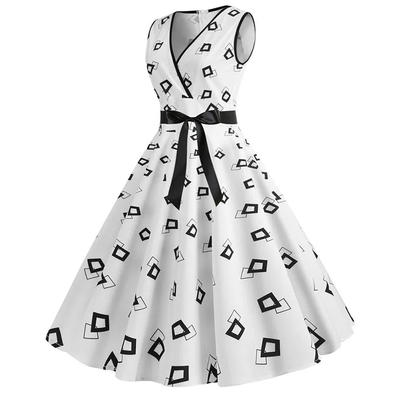 Robe vintage femme à pois – Coupe A-line sans manches