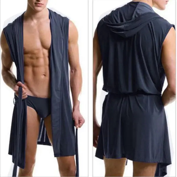 Drop new 2019 hot sell Silky Men's robes comfortable casual bathrobes sleeveless Viscose Hooded robe homewear sleepwear
