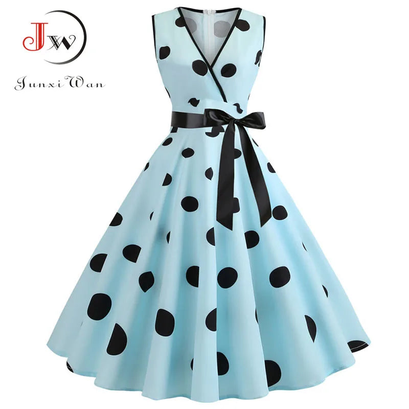 Robe vintage femme à pois – Coupe A-line sans manches