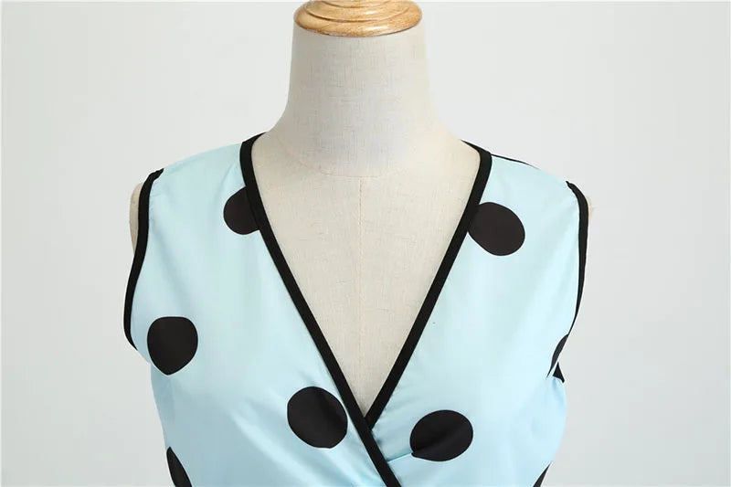 Robe vintage femme à pois – Coupe A-line sans manches