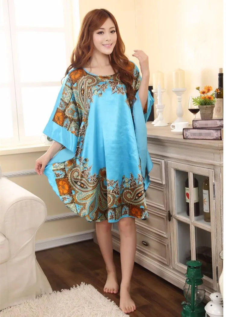 Hot Sale Fashion Lady Summer Robe Chinese Women's Faux Silk Bath Gown Yukata Nightgown Nuisette Pijama Mujer One Size Xsz622J
