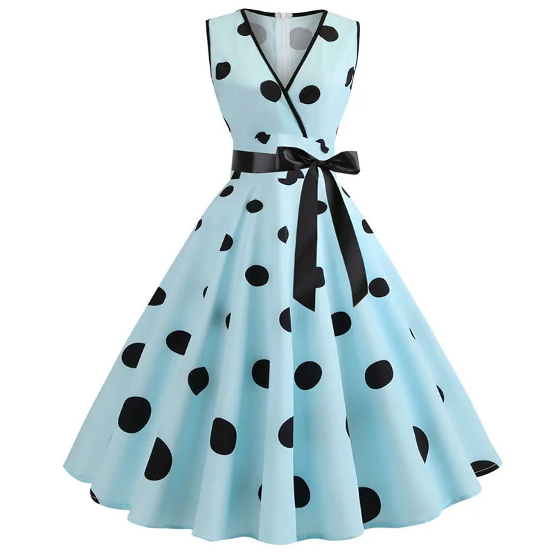 Robe vintage femme à pois – Coupe A-line sans manches