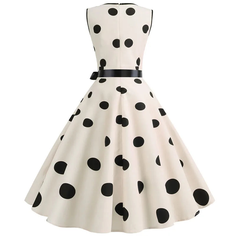 Robe vintage femme à pois – Coupe A-line sans manches