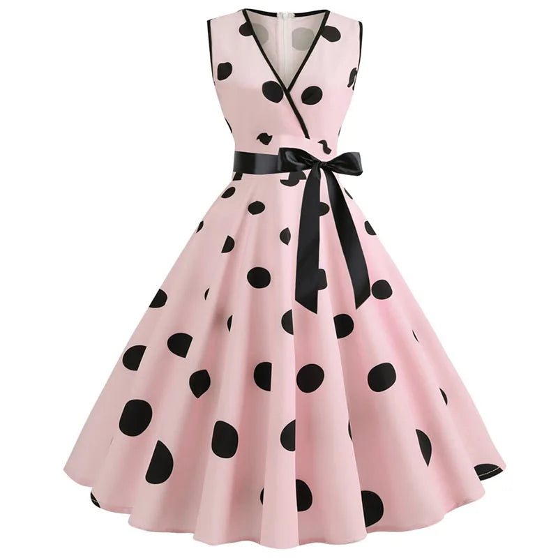 Robe vintage femme à pois – Coupe A-line sans manches