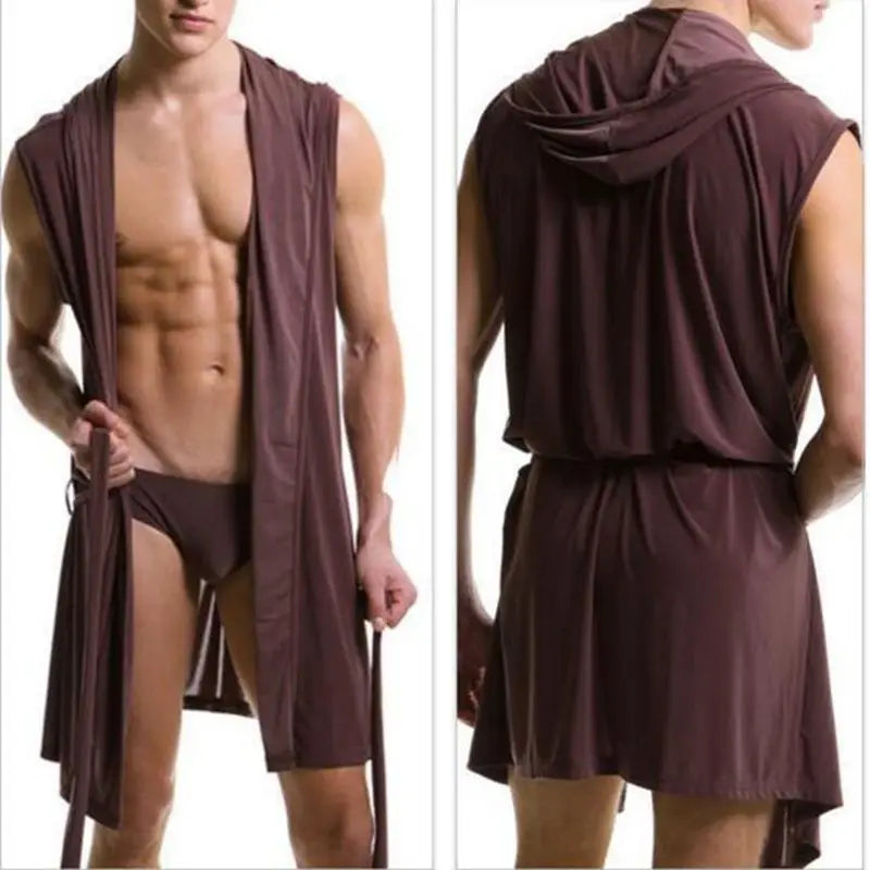 Drop new 2019 hot sell Silky Men's robes comfortable casual bathrobes sleeveless Viscose Hooded robe homewear sleepwear