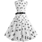 Robe rétro femme à pois – Col V et jupe évasée