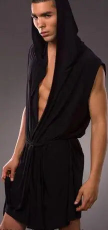 Drop new 2019 hot sell Silky Men's robes comfortable casual bathrobes sleeveless Viscose Hooded robe homewear sleepwear