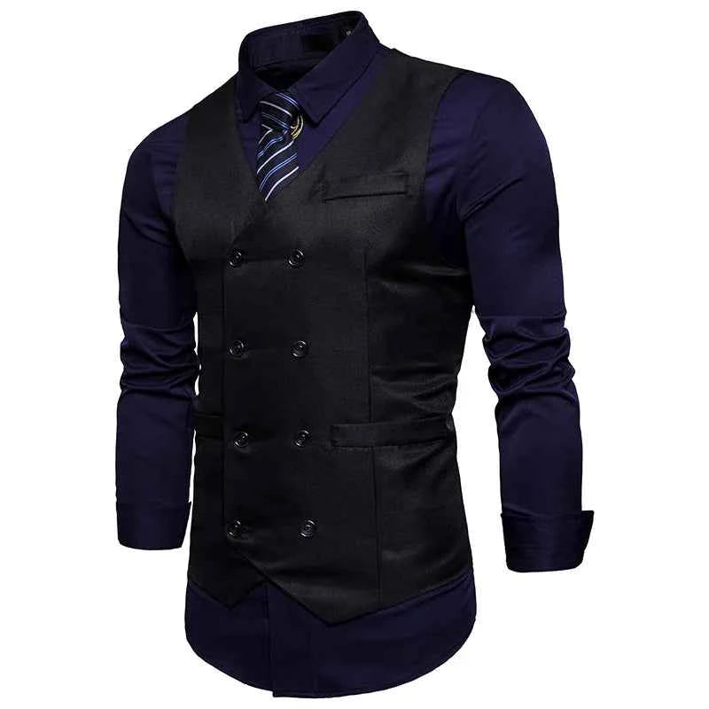 New Brand Dress Vests For Men Casual Slim Fit Mens Suit Vest Double breasted Waistcoat Gilet Homme Formal Business Jacket XXL