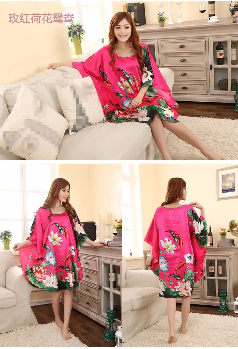Hot Sale Fashion Lady Summer Robe Chinese Women's Faux Silk Bath Gown Yukata Nightgown Nuisette Pijama Mujer One Size Xsz622J