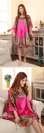 Hot Sale Fashion Lady Summer Robe Chinese Women's Faux Silk Bath Gown
