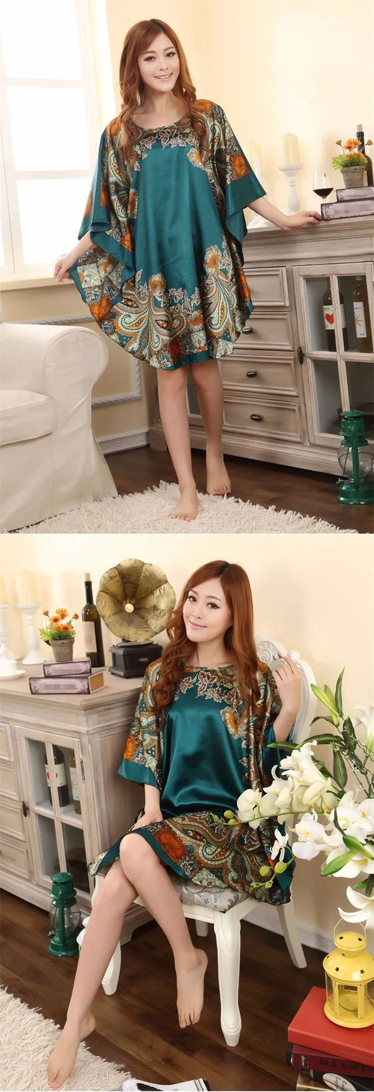 Hot Sale Fashion Lady Summer Robe Chinese Women's Faux Silk Bath Gown Yukata Nightgown Nuisette Pijama Mujer One Size Xsz622J