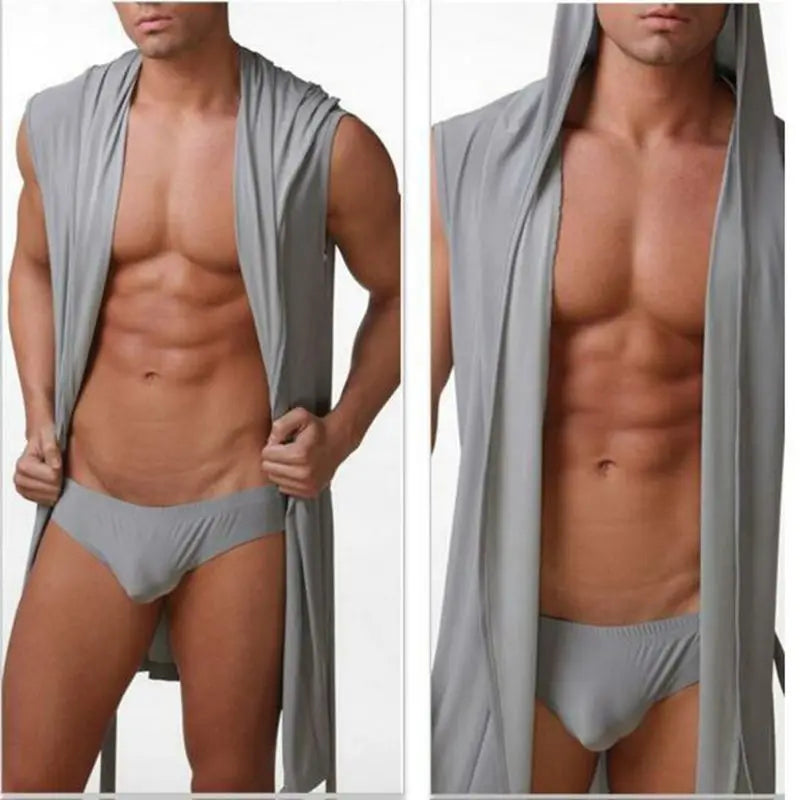 Drop new 2019 hot sell Silky Men's robes comfortable casual bathrobes sleeveless Viscose Hooded robe homewear sleepwear
