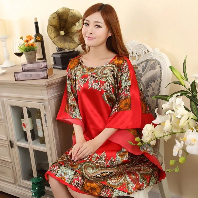 Hot Sale Fashion Lady Summer Robe Chinese Women's Faux Silk Bath Gown Yukata Nightgown Nuisette Pijama Mujer One Size Xsz622J