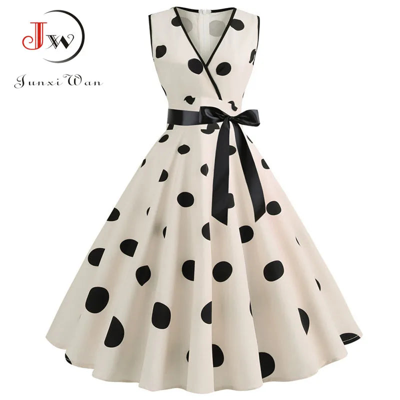 Robe vintage femme à pois – Coupe A-line sans manches