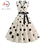 Robe rétro femme à pois – Col V et jupe évasée