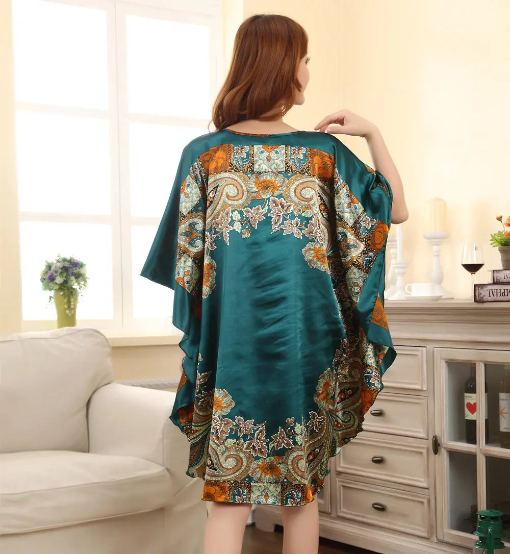 Hot Sale Fashion Lady Summer Robe Chinese Women's Faux Silk Bath Gown Yukata Nightgown Nuisette Pijama Mujer One Size Xsz622J