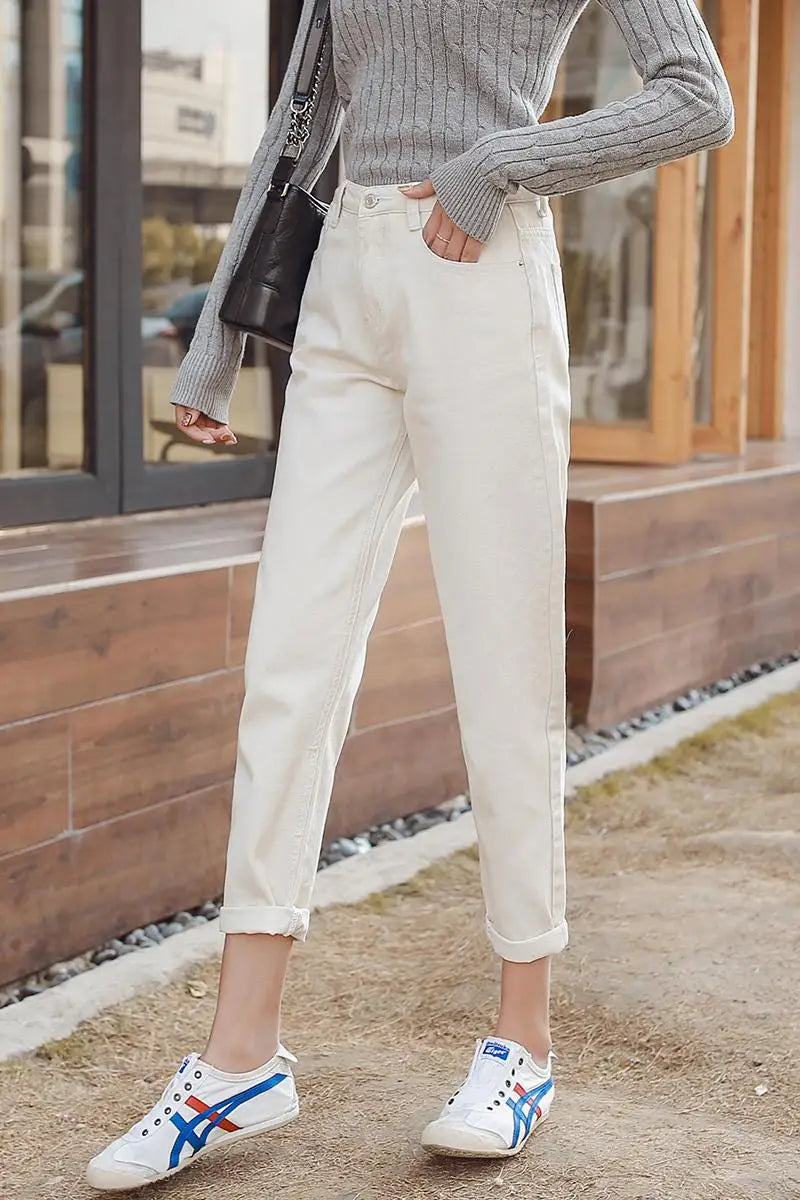 GUUZYUVIZ Jean Femme Taille Haute Casual Loose White Jeans Women Spring Basic Boyfriend Vintage Denim Woman Jeans