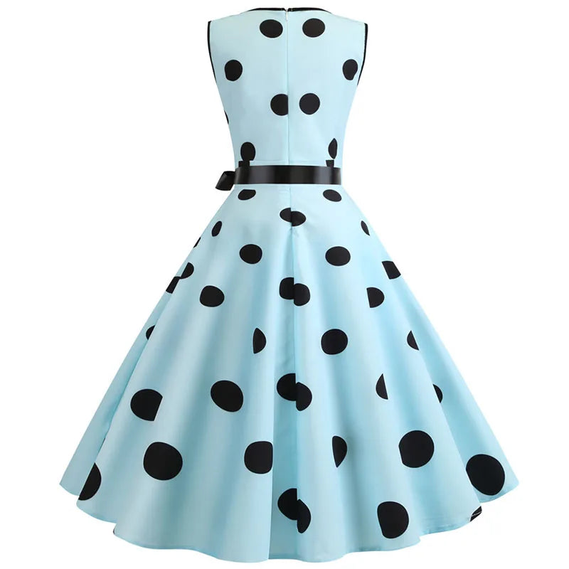 Robe vintage femme à pois – Coupe A-line sans manches