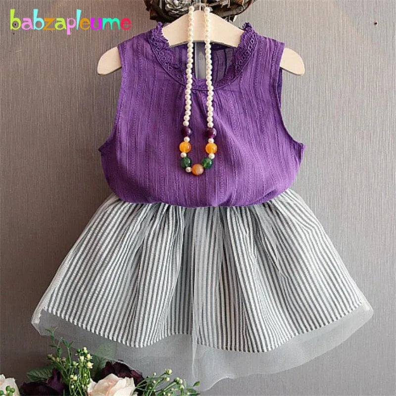 Kids Girl Clothes Set Infant Clothing Sleeveless Vest+Skirts 2Pcs Clothing Set Fashion Toddler Costume Children 0-7Year BC1383