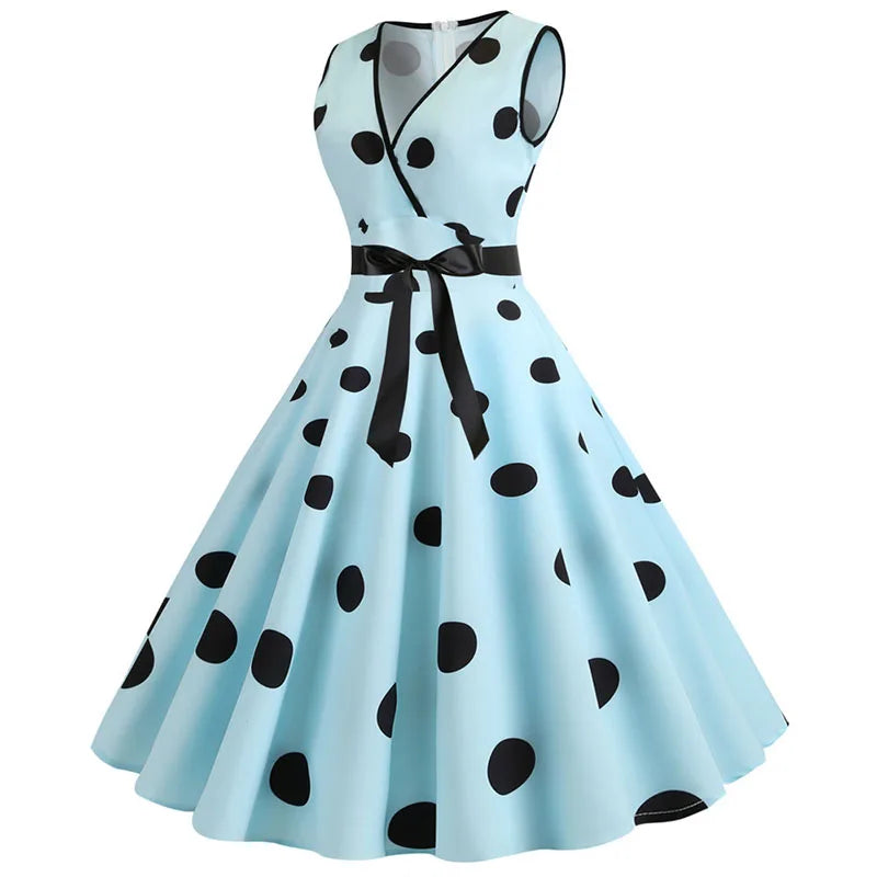 Robe vintage femme à pois – Coupe A-line sans manches