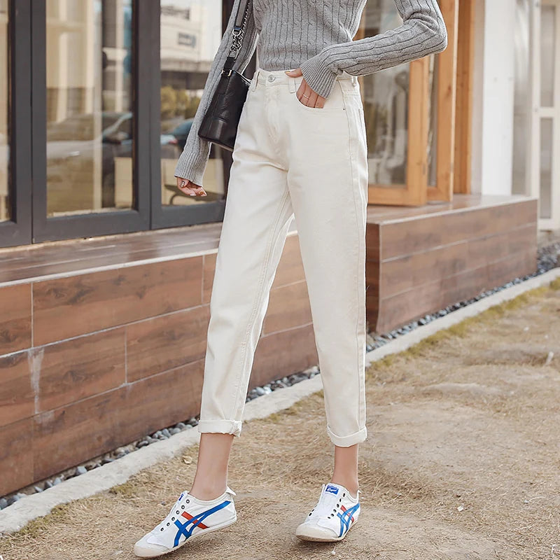 GUUZYUVIZ Jean Femme Taille Haute Casual Loose White Jeans Women Spring Basic Boyfriend Vintage Denim Woman Jeans