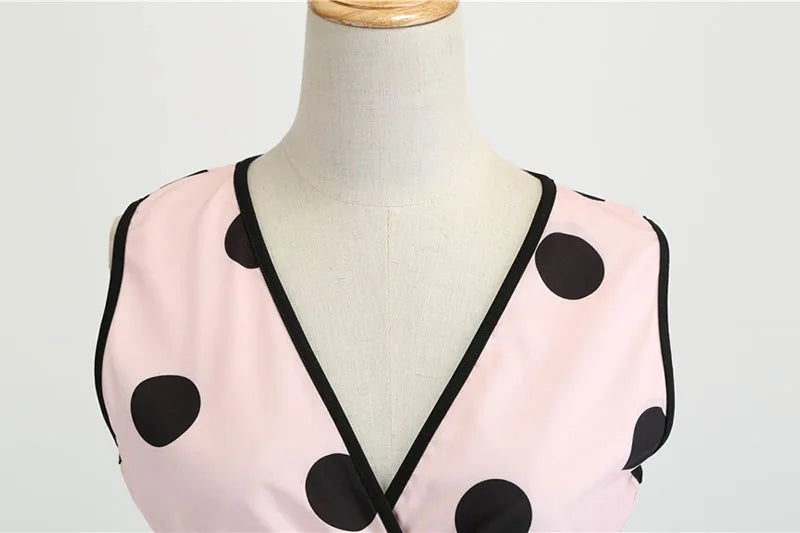 Robe vintage femme à pois – Coupe A-line sans manches