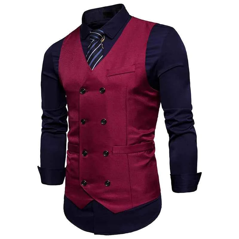 New Brand Dress Vests For Men Casual Slim Fit Mens Suit Vest Double breasted Waistcoat Gilet Homme Formal Business Jacket XXL