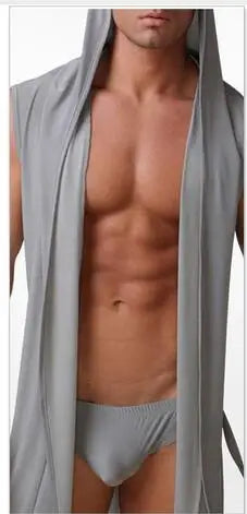 Drop new 2019 hot sell Silky Men's robes comfortable casual bathrobes sleeveless Viscose Hooded robe homewear sleepwear