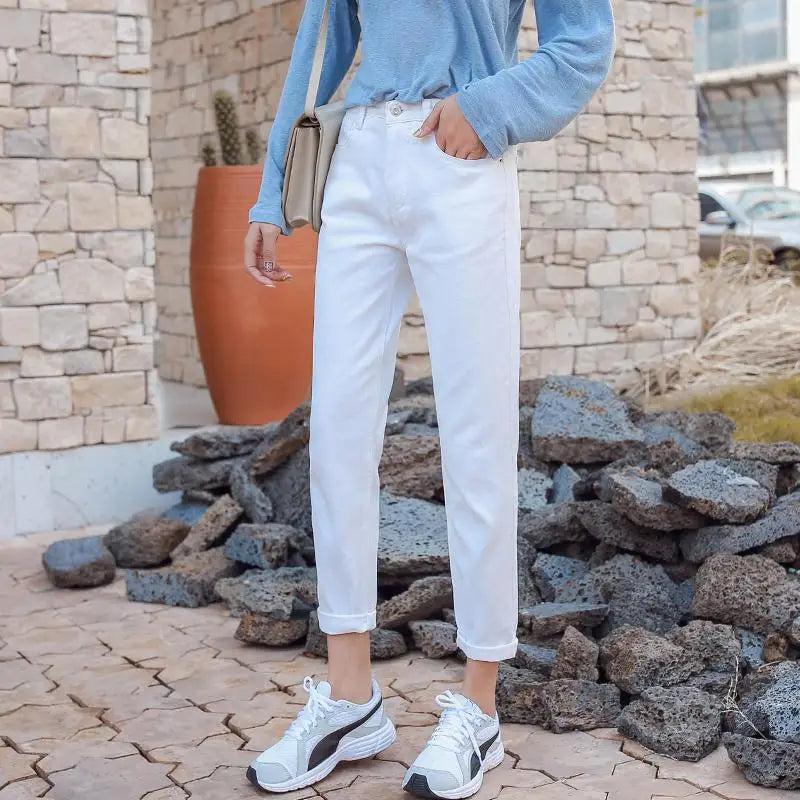 GUUZYUVIZ Jean Femme Taille Haute Casual Loose White Jeans Women Spring Basic Boyfriend Vintage Denim Woman Jeans