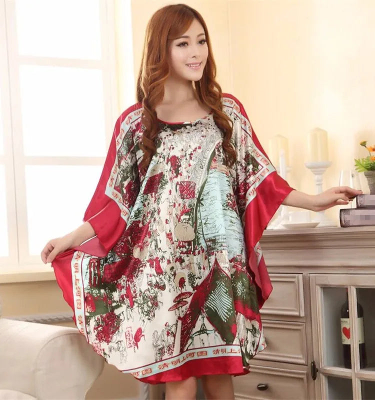 Hot Sale Fashion Lady Summer Robe Chinese Women's Faux Silk Bath Gown Yukata Nightgown Nuisette Pijama Mujer One Size Xsz622J