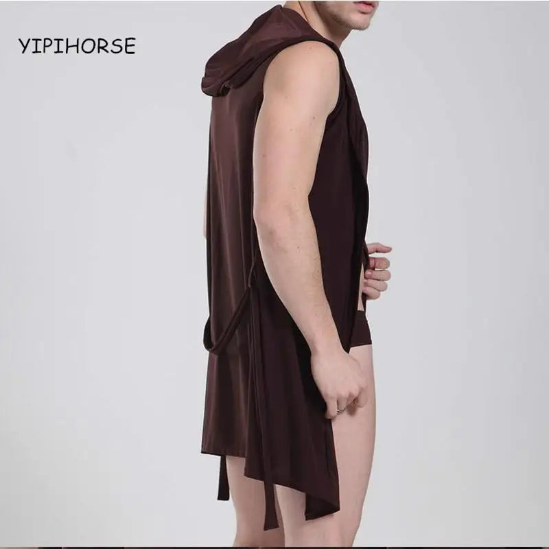Drop new 2019 hot sell Silky Men's robes comfortable casual bathrobes sleeveless Viscose Hooded robe homewear sleepwear