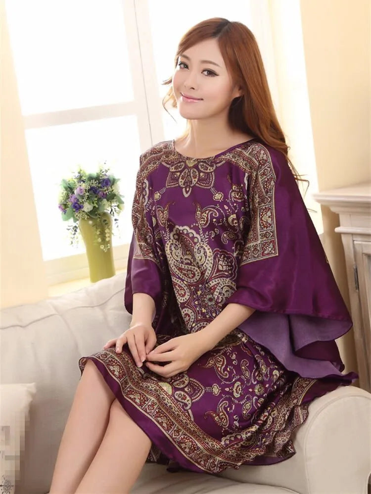 Hot Sale Fashion Lady Summer Robe Chinese Women's Faux Silk Bath Gown Yukata Nightgown Nuisette Pijama Mujer One Size Xsz622J