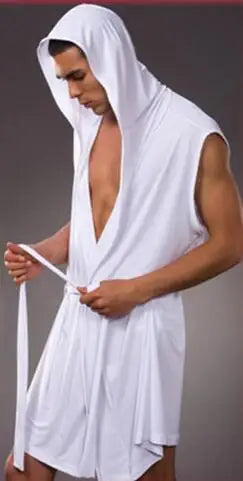 Drop new 2019 hot sell Silky Men's robes comfortable casual bathrobes sleeveless Viscose Hooded robe homewear sleepwear