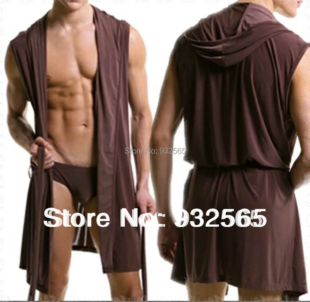 Drop new 2019 hot sell Silky Men's robes comfortable casual bathrobes sleeveless Viscose Hooded robe homewear sleepwear