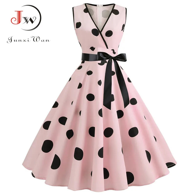 Robe vintage femme à pois – Coupe A-line sans manches