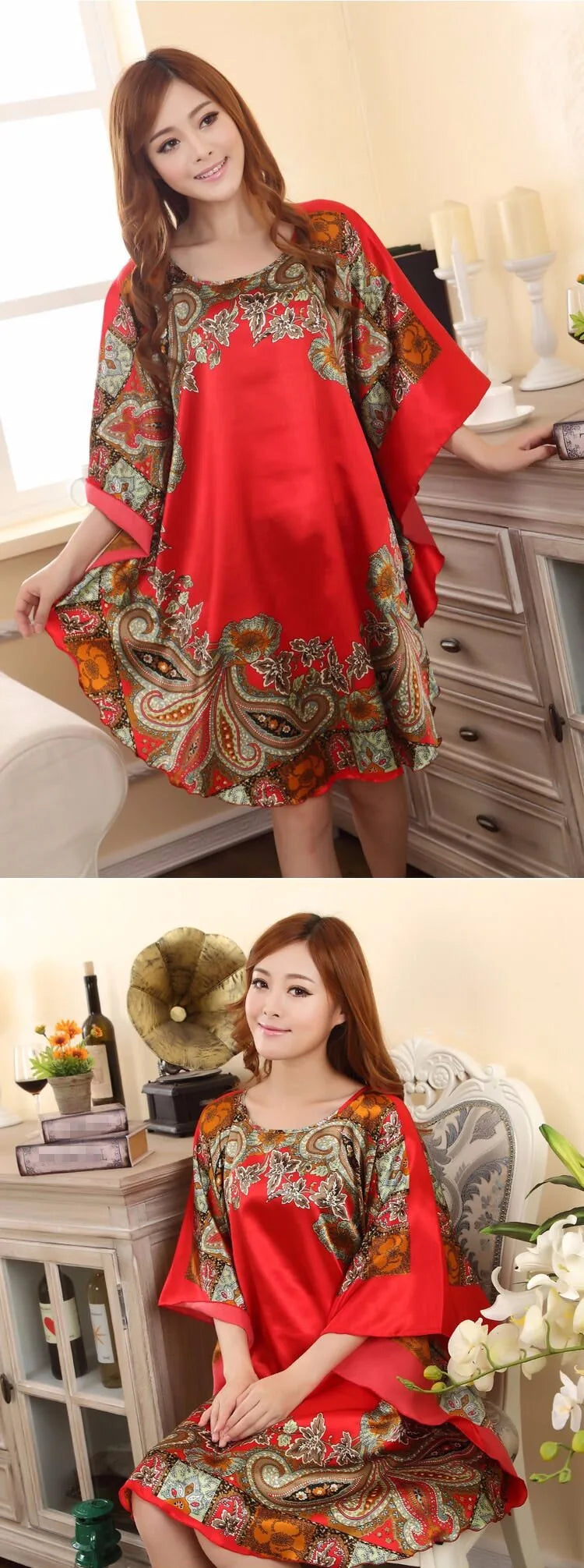 Hot Sale Fashion Lady Summer Robe Chinese Women's Faux Silk Bath Gown Yukata Nightgown Nuisette Pijama Mujer One Size Xsz622J